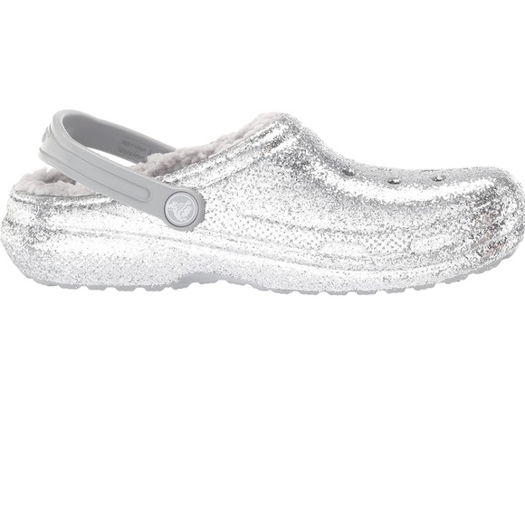 CROCS Shoes Crocs Classic Glitter Lined Clog Silver Size J4 Poshmark